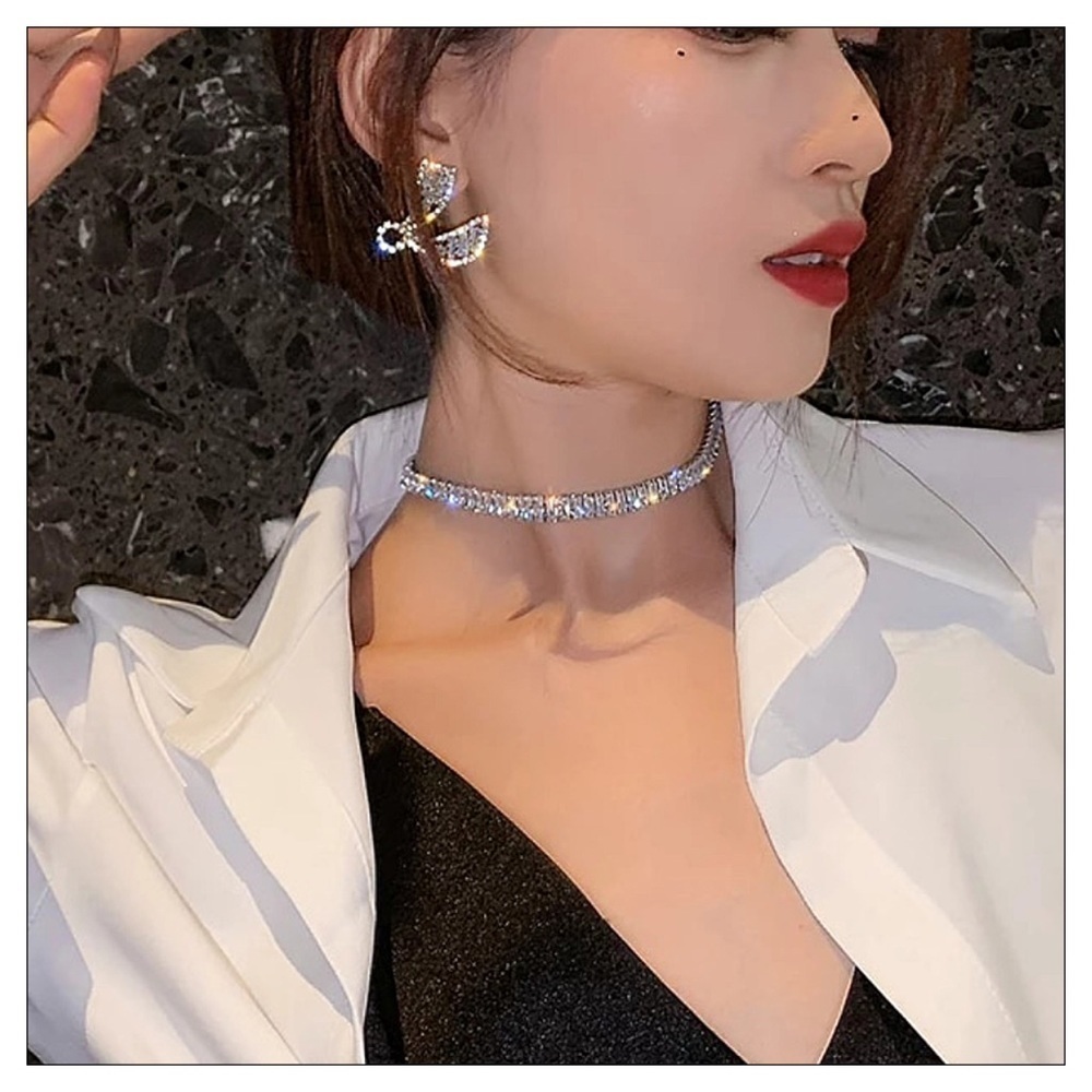 NEW Silver Inlaid Zircon Shimmering Sparkle Shiny Choker Necklace